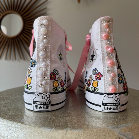Converse - Hello Kitty White and Pink Bedazzled High-Top Sneakers - Picture 12 of 16